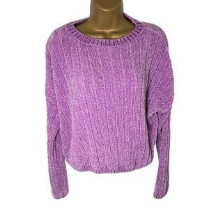 Oversized Cropped Crewneck Soft Sweater Violet Bloom Large 11-13